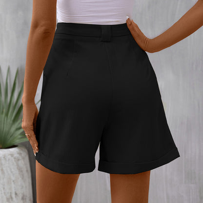 Casual Curling Solid Color High Waisted Shorts