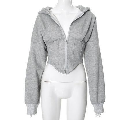 Reißverschluss Hoodie Y2K Street Langarm Korsett Jacke Damen Kleidung