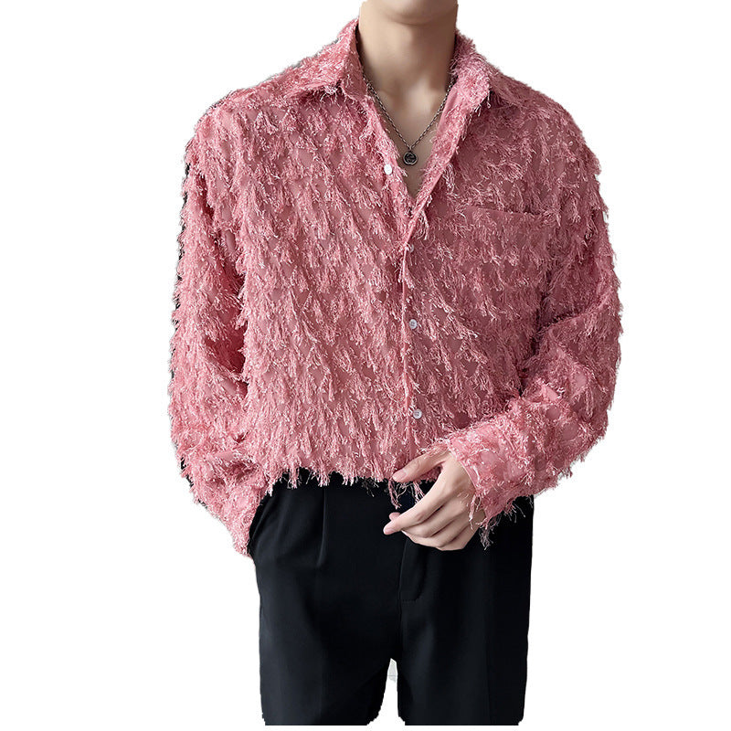 Pure Color Long Fringe Long Sleeve Shirt