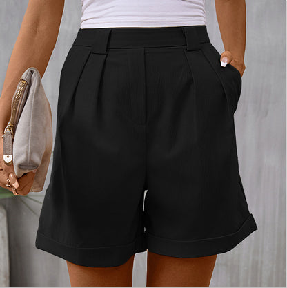 Casual Curling Solid Color High Waisted Shorts