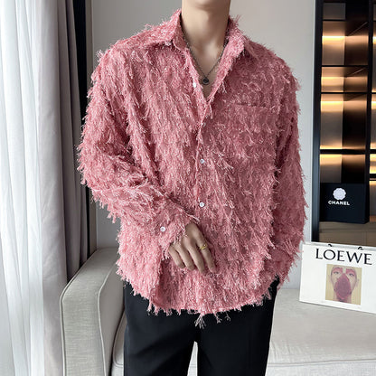 Pure Color Long Fringe Long Sleeve Shirt