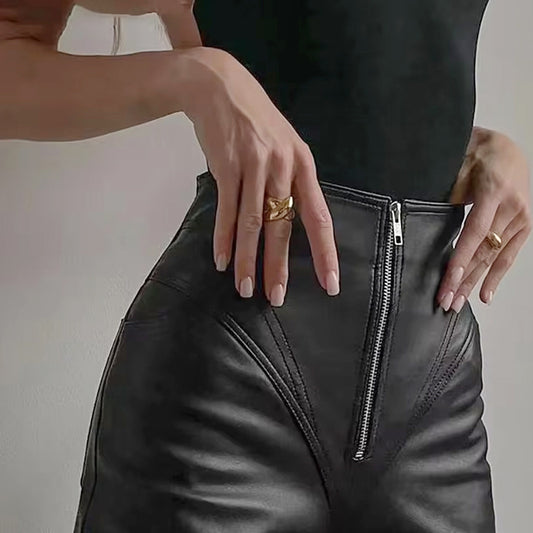 Casual Leather Pants Long Ankle-length