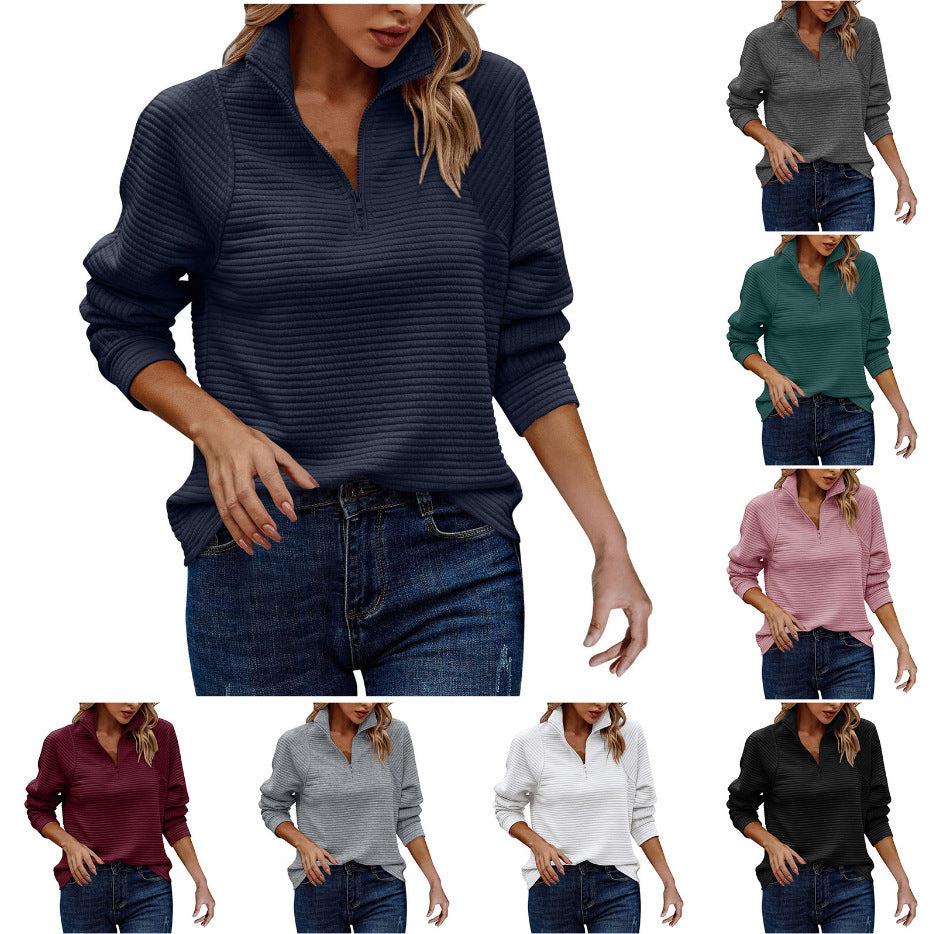 Zipper Stand Collar Pullover Sweatshirt