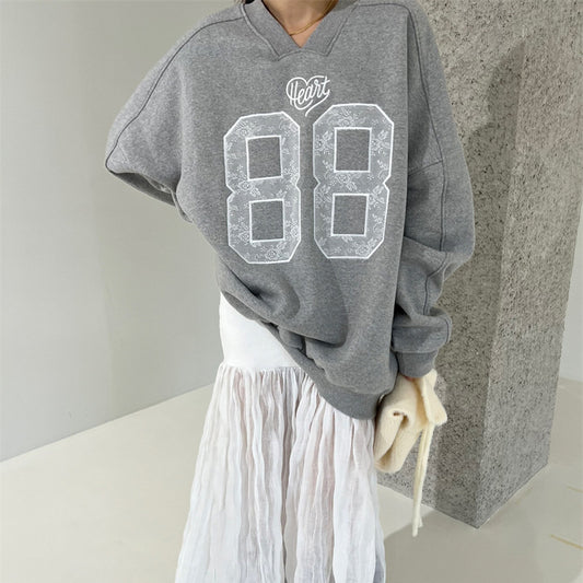 Letter Printed V-neck Sports Sweater