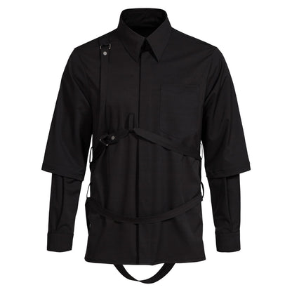 Men's False Two Pieces Suspender Double Sleeve Shirt