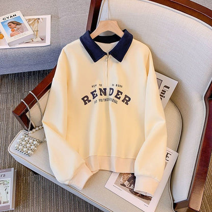 Color Matching Long-sleeved Thin Sweater RENDER Polo Top