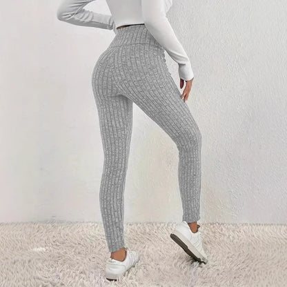 Einfarbige, hohe Taille, enge, kältebeständige Leggings für Damen