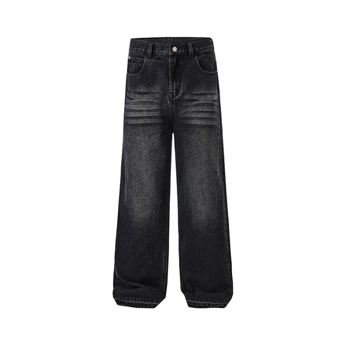 Eye Pocket Mid Waist Casual Denim Trousers