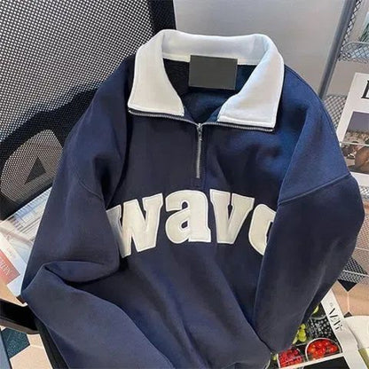 Campus Pullover mit Retro-Revers und halbem Reißverschluss