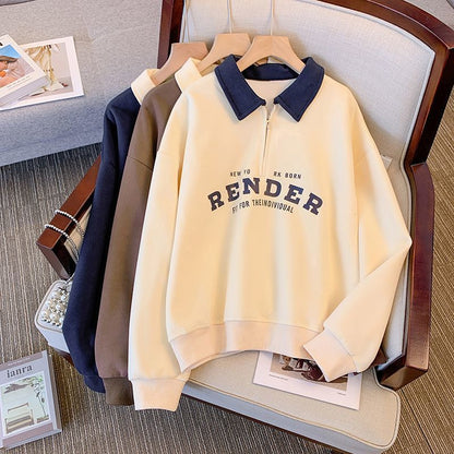 Color Matching Long-sleeved Thin Sweater RENDER Polo Top