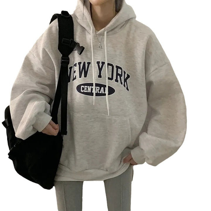 Printed "NEW YORK" Thick Velvet Sweater