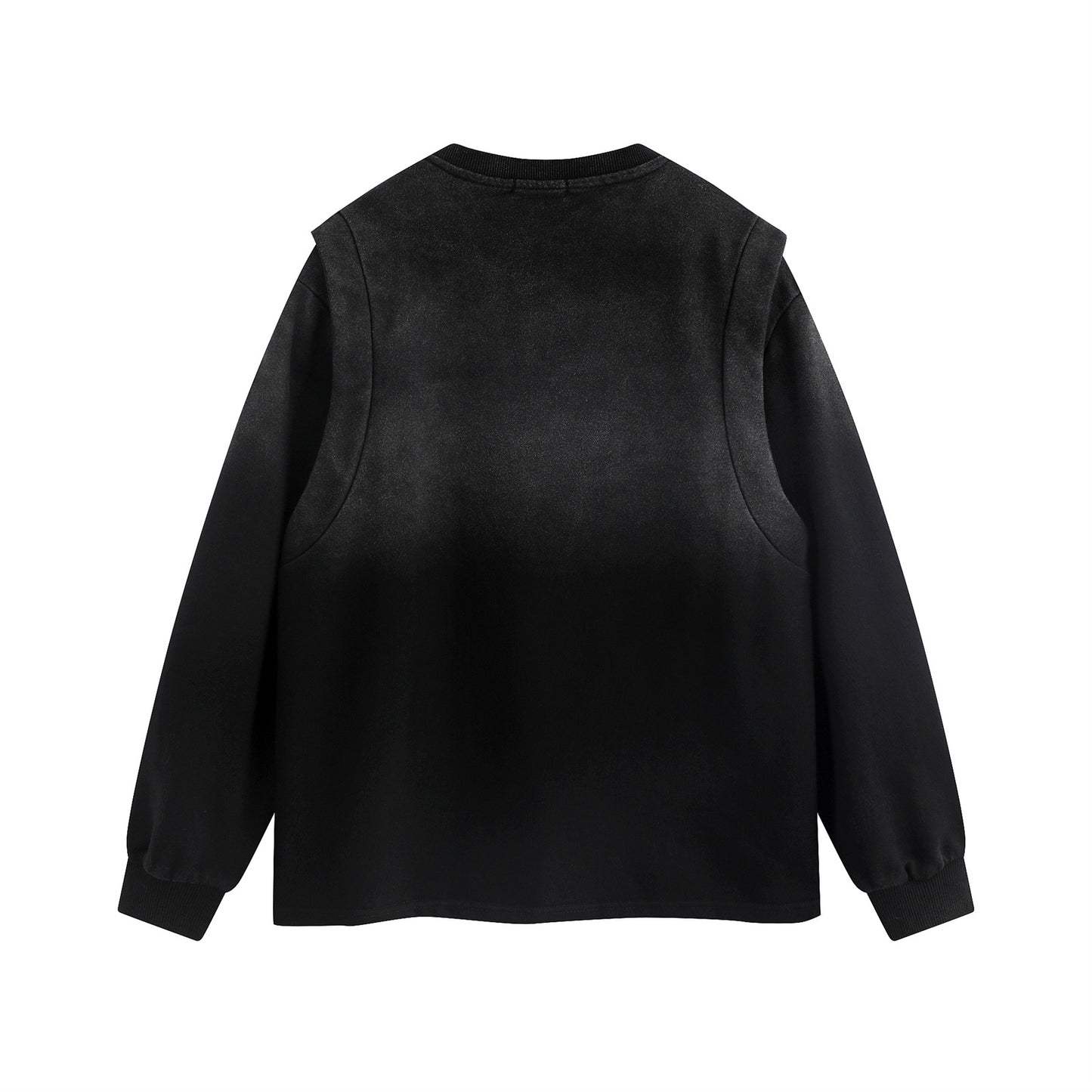 High Street Washed Distressed Affixed Cloth Embroidered Round Neck Sweater