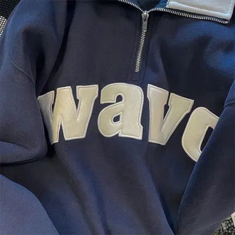 Campus Pullover mit Retro-Revers und halbem Reißverschluss