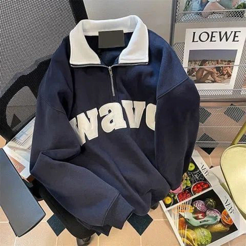 Campus Pullover mit Retro-Revers und halbem Reißverschluss