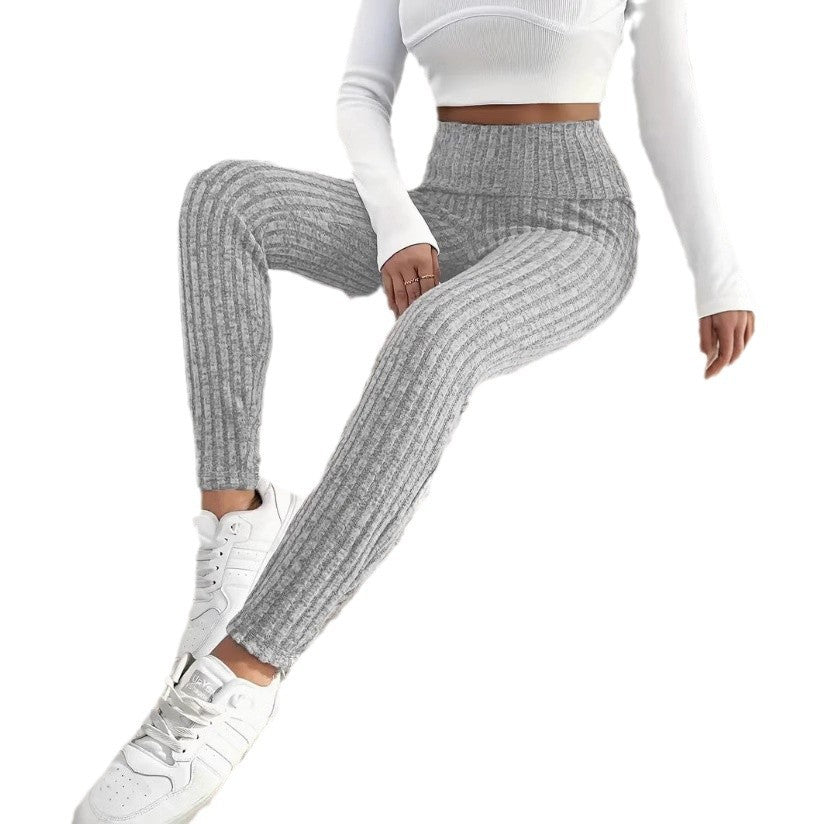 Einfarbige, hohe Taille, enge, kältebeständige Leggings für Damen