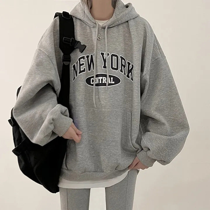 Printed "NEW YORK" Thick Velvet Sweater