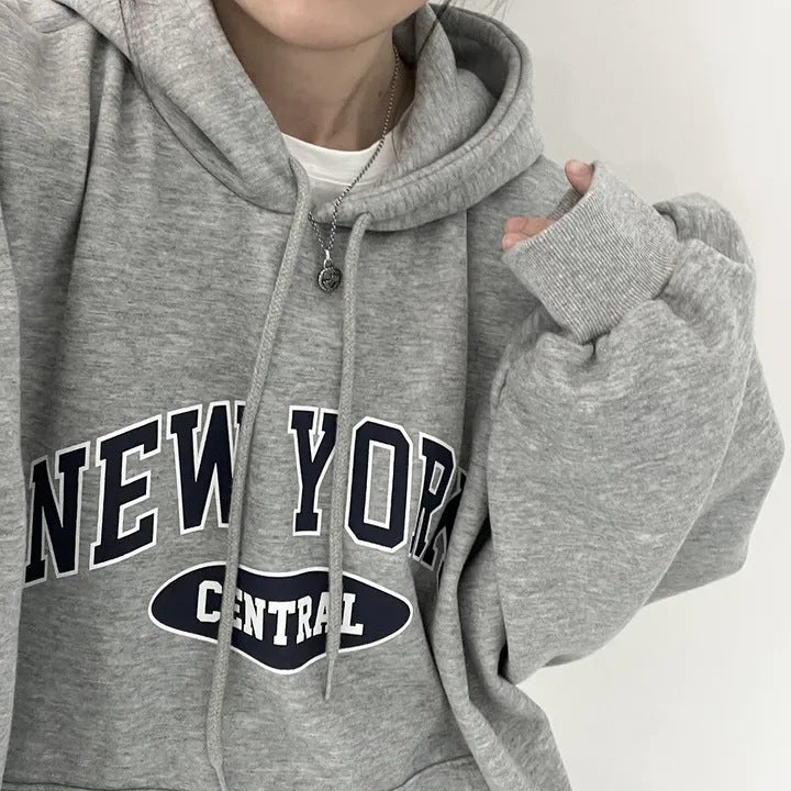 Printed "NEW YORK" Thick Velvet Sweater