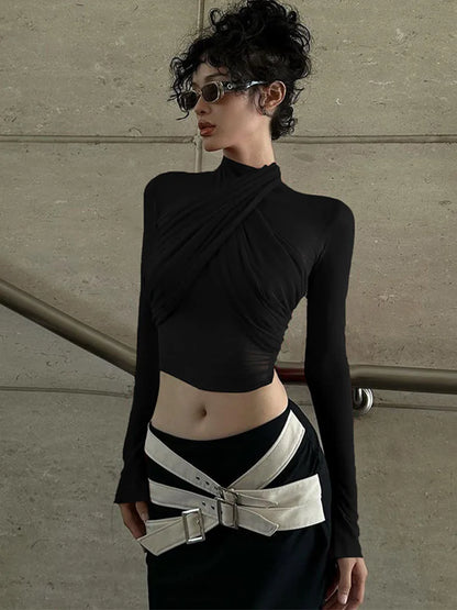 Mesh Draped Bandage Crop Top