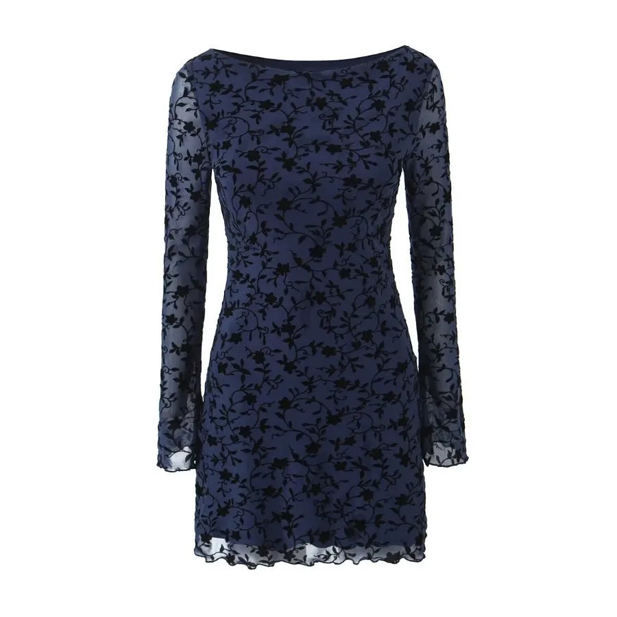 Autumn Lace Flocking Mini Dress