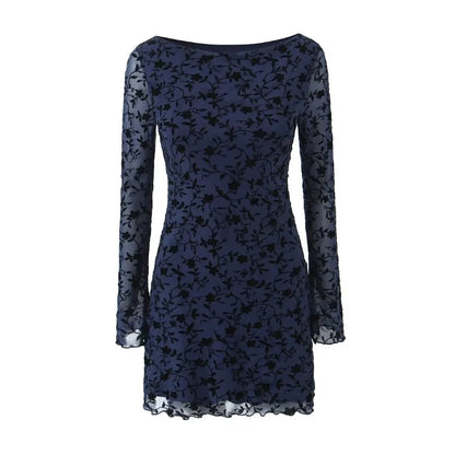 Autumn Lace Flocking Mini Dress