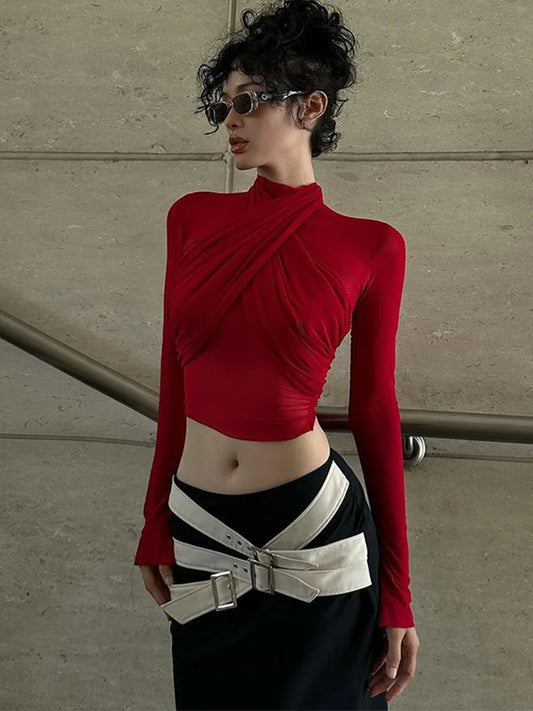 Mesh Draped Bandage Crop Top