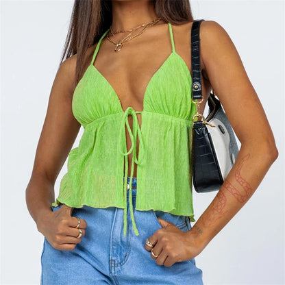 Y2K Front-Tie Halter Crop Top