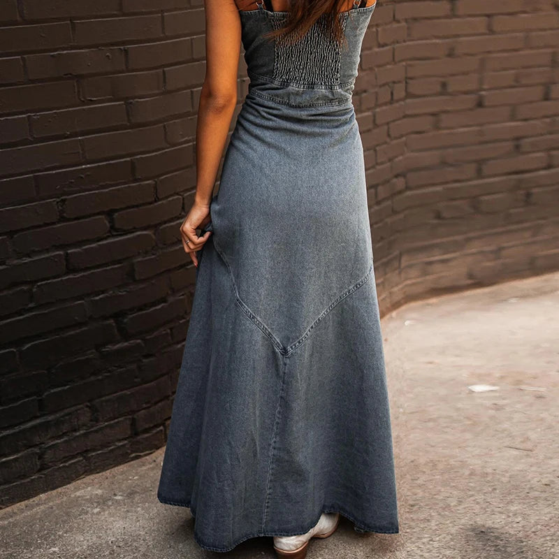 Vintage Casual Solid Cloth Denim Dress