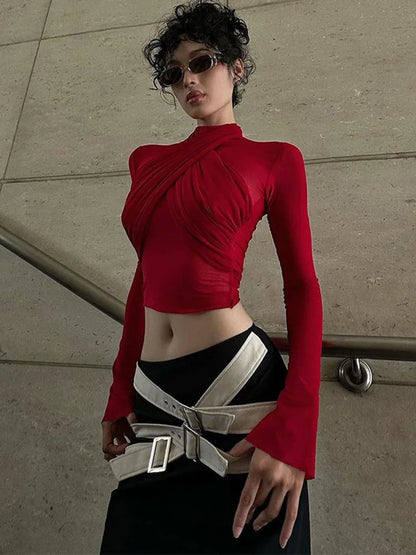 Mesh Draped Bandage Crop Top