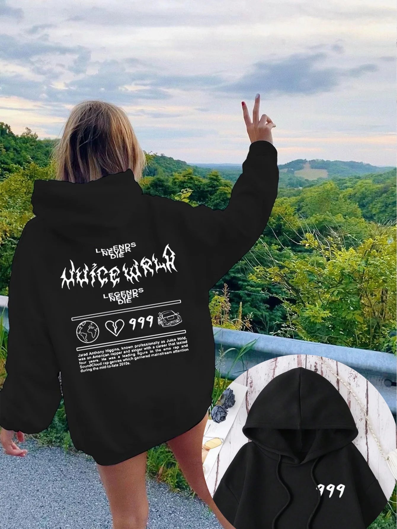 Rapper Juice Wrld 999 Kapuzenpullover mit Buchstabenaufdruck, Y2k, Unisex