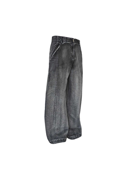 Eye Pocket Mid Waist Casual Denim Trousers