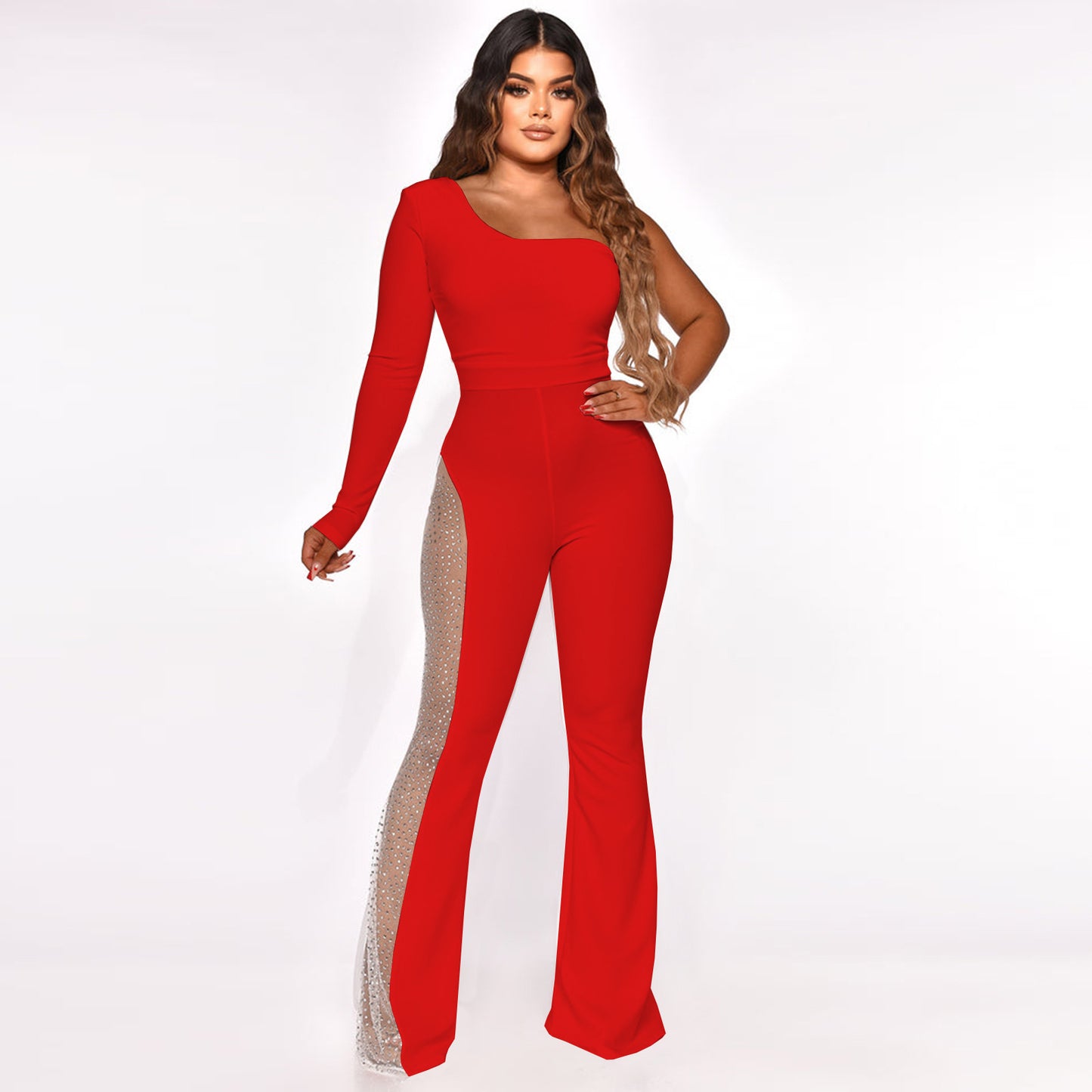 Mesh Patchwork Micro-pull Jumpsuit