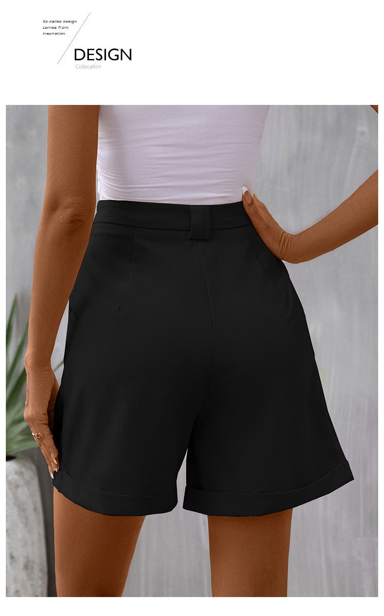 Casual Curling Solid Color High Waisted Shorts