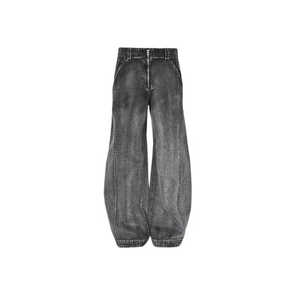 Eye Pocket Mid Waist Casual Denim Trousers