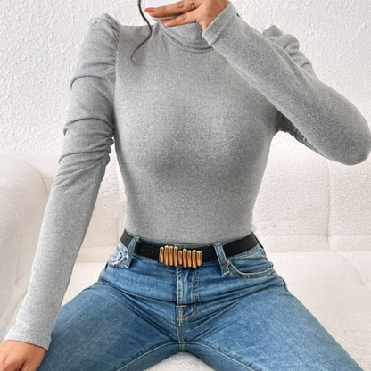 Neck Bubble Sleeve Slim Fit Sweater