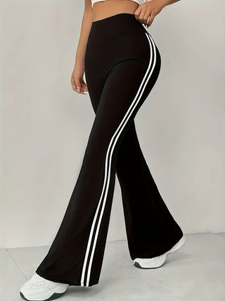 Striped Contrast Color Sports Flared Pants